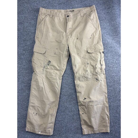Carhartt Force Relaxed Fit Cargo Work Pant Mens 40x32 Khaki Ripstop Distressed - Picture 1 of 10